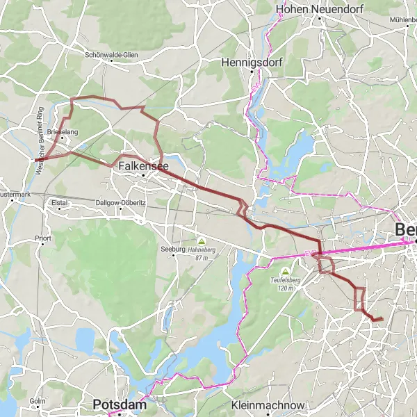 Map miniature of "Gravel Adventure in Berlin" cycling inspiration in Berlin, Germany. Generated by Tarmacs.app cycling route planner