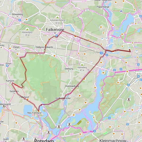 Map miniature of "Glienicke & Havelland" cycling inspiration in Berlin, Germany. Generated by Tarmacs.app cycling route planner