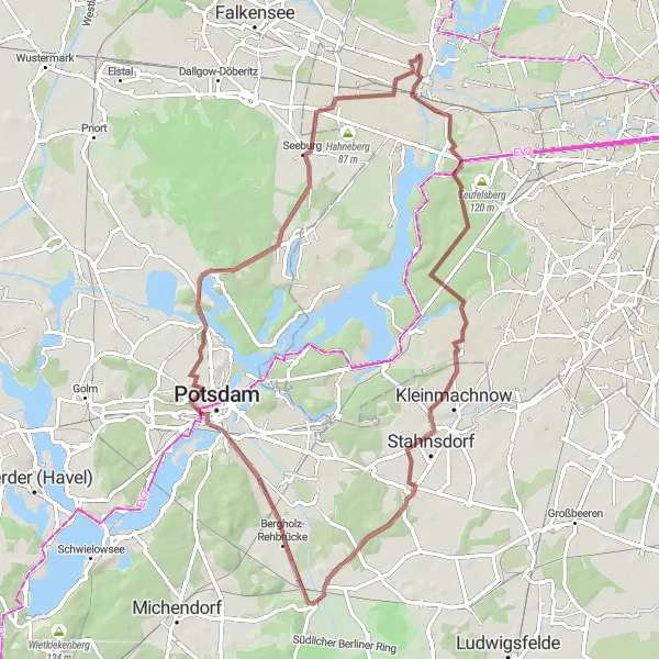 Map miniature of "The Gravel Adventure" cycling inspiration in Berlin, Germany. Generated by Tarmacs.app cycling route planner