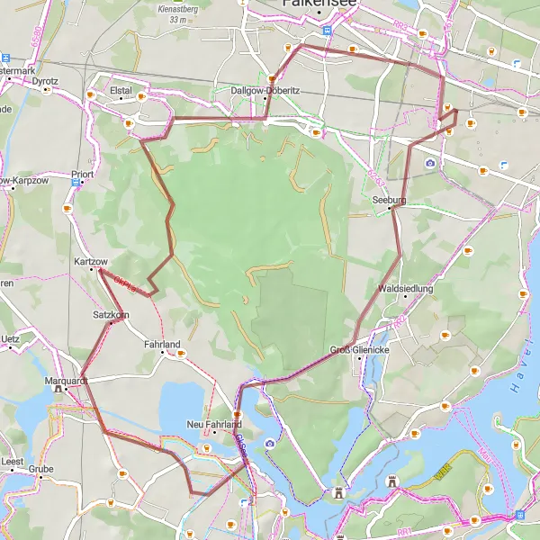 Map miniature of "The Great Gravel Ride" cycling inspiration in Berlin, Germany. Generated by Tarmacs.app cycling route planner