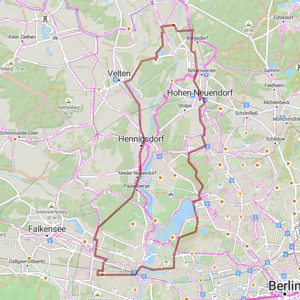 Map miniature of "Gravel Exploration" cycling inspiration in Berlin, Germany. Generated by Tarmacs.app cycling route planner