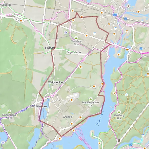 Map miniature of "Wilhelmstadt and Havel Gravel Route" cycling inspiration in Berlin, Germany. Generated by Tarmacs.app cycling route planner