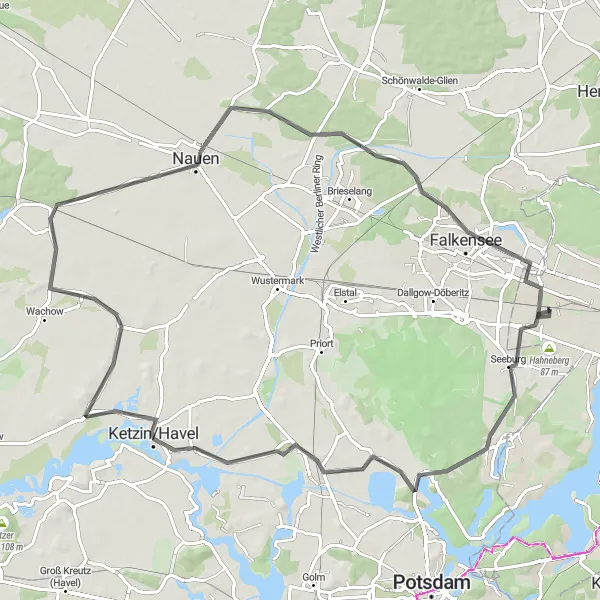 Map miniature of "Groß Glienicke and Weinberg Cycling Trail" cycling inspiration in Berlin, Germany. Generated by Tarmacs.app cycling route planner