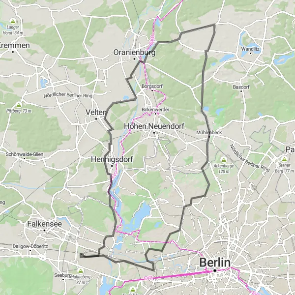 Map miniature of "The Berlin Challenge" cycling inspiration in Berlin, Germany. Generated by Tarmacs.app cycling route planner