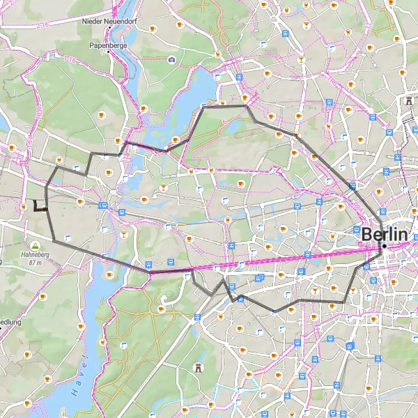 Map miniature of "Lake Tegel and Berlin Road Tour" cycling inspiration in Berlin, Germany. Generated by Tarmacs.app cycling route planner