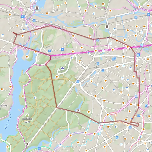 Map miniature of "Gravel Adventure in Steglitz" cycling inspiration in Berlin, Germany. Generated by Tarmacs.app cycling route planner