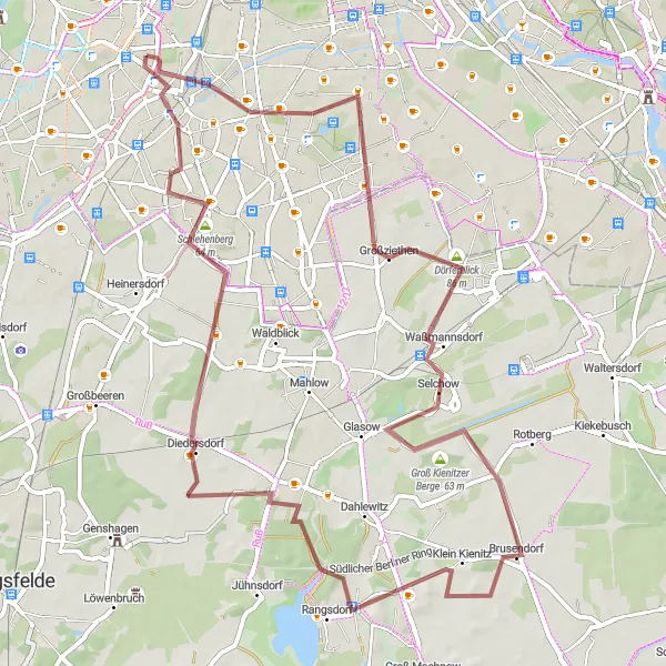 Karten-Miniaturansicht der Radinspiration "Graveltour um Steglitz - Insulaner und Groß Kienitzer Berge" in Berlin, Germany. Erstellt vom Tarmacs.app-Routenplaner für Radtouren