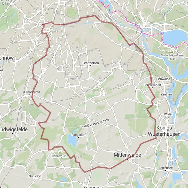 Karten-Miniaturansicht der Radinspiration "Gravel-Tour durch das südliche Berlin" in Berlin, Germany. Erstellt vom Tarmacs.app-Routenplaner für Radtouren