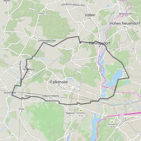 Map miniature of "Tegel Road Adventure" cycling inspiration in Berlin, Germany. Generated by Tarmacs.app cycling route planner