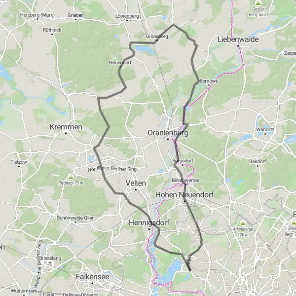 Karten-Miniaturansicht der Radinspiration "Durch Wald und Feld rund um Liebenberg" in Berlin, Germany. Erstellt vom Tarmacs.app-Routenplaner für Radtouren