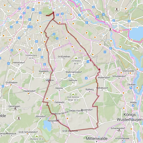 Map miniature of "Discover Hidden Gems on a Gravel Route" cycling inspiration in Berlin, Germany. Generated by Tarmacs.app cycling route planner