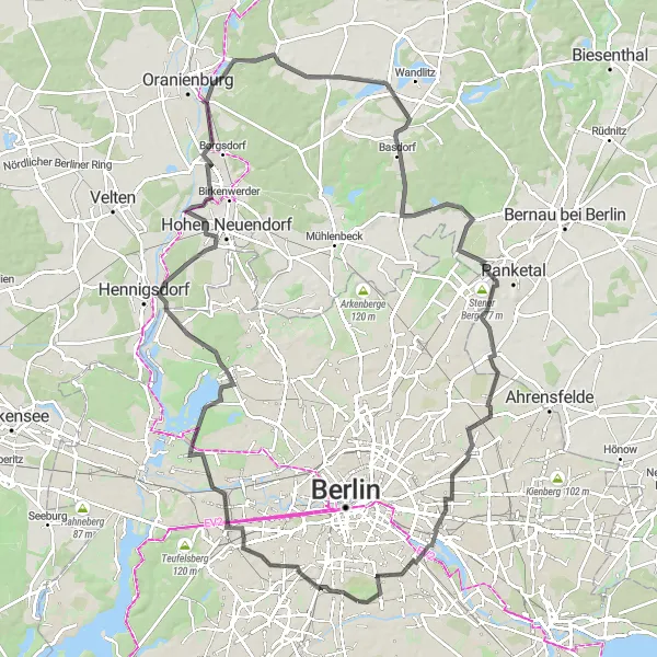 Map miniature of "From Halensee to Lindenberg" cycling inspiration in Berlin, Germany. Generated by Tarmacs.app cycling route planner