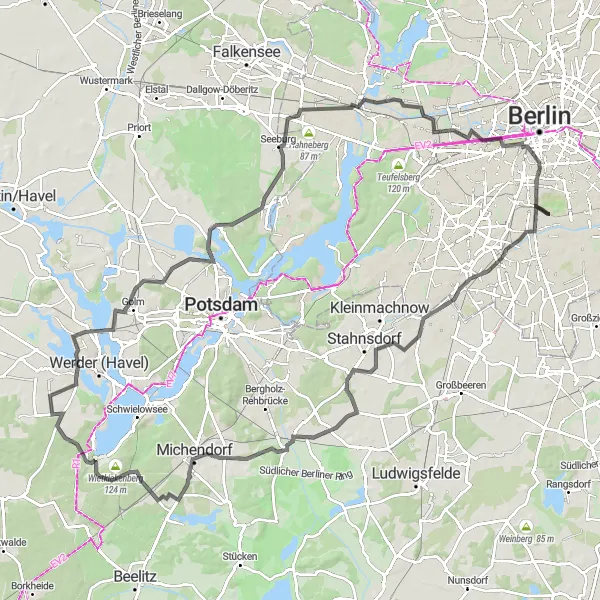 Map miniature of "Tempelhof and Beyond" cycling inspiration in Berlin, Germany. Generated by Tarmacs.app cycling route planner