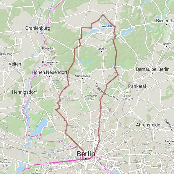 Map miniature of "Gravel Venture to Historic Spots" cycling inspiration in Berlin, Germany. Generated by Tarmacs.app cycling route planner