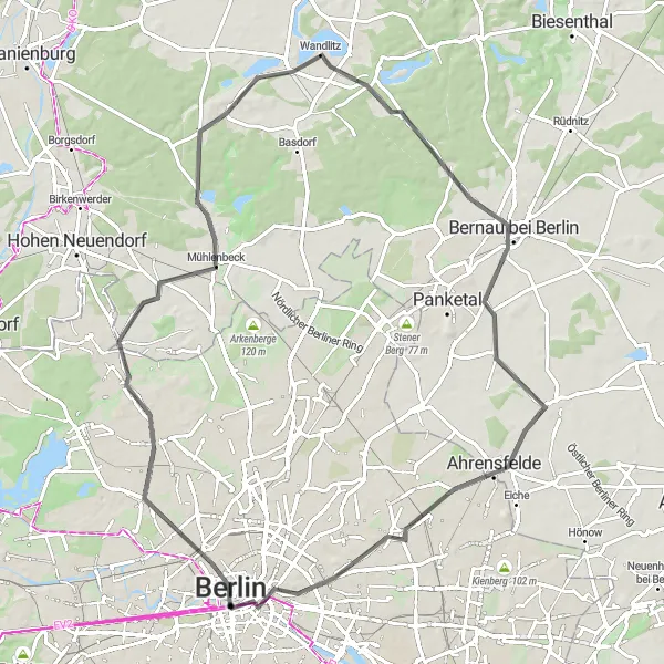 Map miniature of "Berlin Countryside Escape" cycling inspiration in Berlin, Germany. Generated by Tarmacs.app cycling route planner