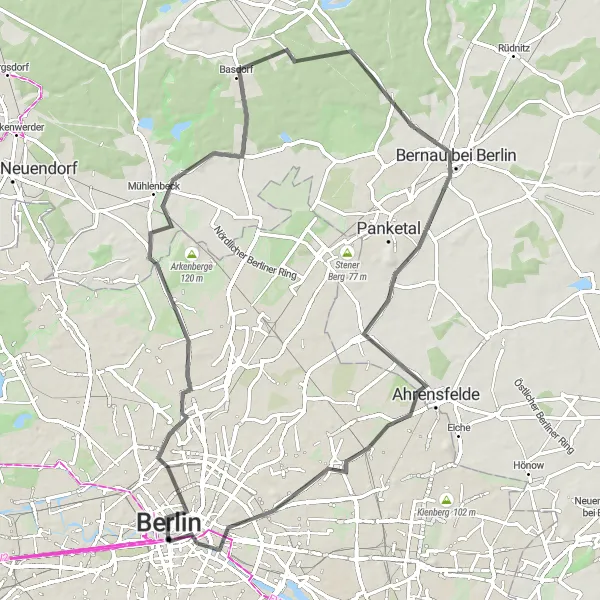 Map miniature of "Berlin's Northern Beauty" cycling inspiration in Berlin, Germany. Generated by Tarmacs.app cycling route planner