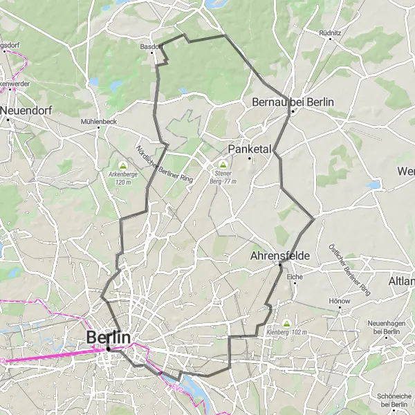 Map miniature of "The Berlin Gravel Adventure" cycling inspiration in Berlin, Germany. Generated by Tarmacs.app cycling route planner