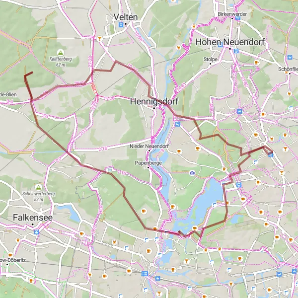 Karten-Miniaturansicht der Radinspiration "Graveltour durch die grüne Oase" in Berlin, Germany. Erstellt vom Tarmacs.app-Routenplaner für Radtouren