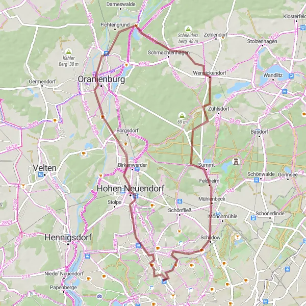 Karten-Miniaturansicht der Radinspiration "Hohen Neuendorf und Mühlenbeck Radstrecke" in Berlin, Germany. Erstellt vom Tarmacs.app-Routenplaner für Radtouren