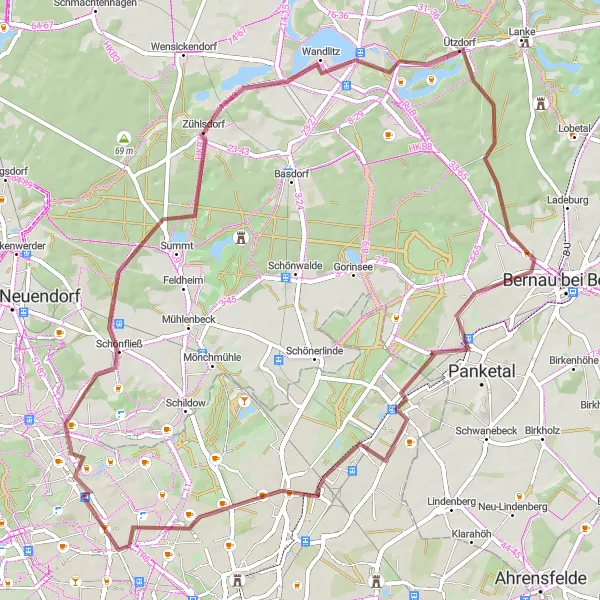 Map miniature of "The Gravel Adventure" cycling inspiration in Berlin, Germany. Generated by Tarmacs.app cycling route planner