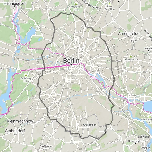 Map miniature of "The Charming North Route" cycling inspiration in Berlin, Germany. Generated by Tarmacs.app cycling route planner