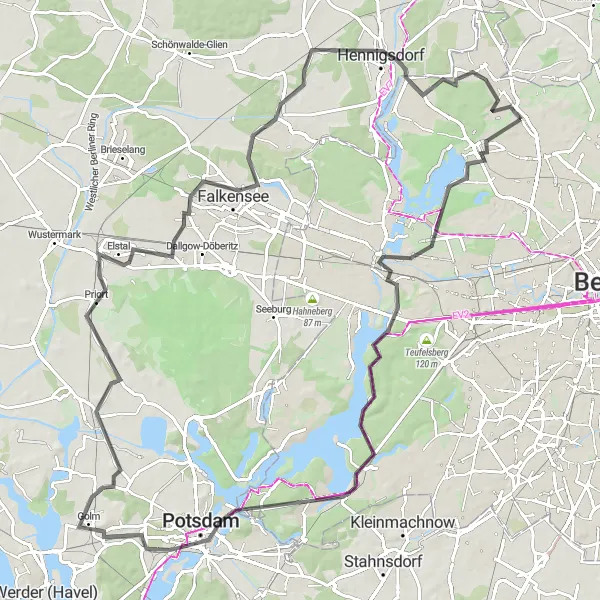 Karten-Miniaturansicht der Radinspiration "Rund um Seen und Hügel" in Berlin, Germany. Erstellt vom Tarmacs.app-Routenplaner für Radtouren