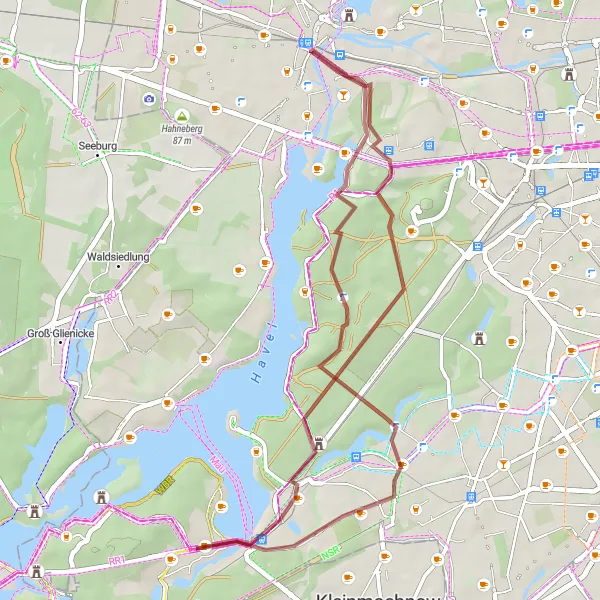 Map miniature of "Wannsee to Nikolassee Gravel Route" cycling inspiration in Berlin, Germany. Generated by Tarmacs.app cycling route planner