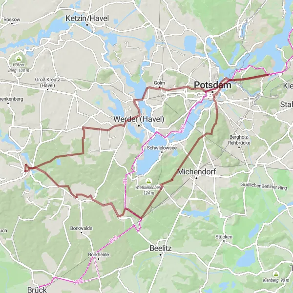 Map miniature of "Wannsee to Kloster Lehnin Gravel Route" cycling inspiration in Berlin, Germany. Generated by Tarmacs.app cycling route planner