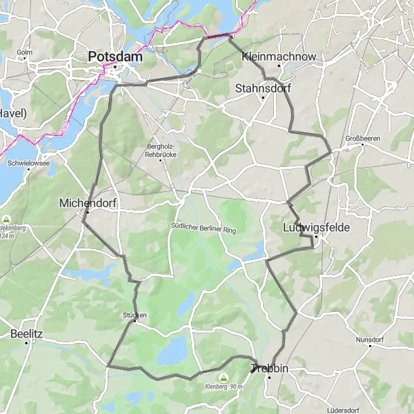 Map miniature of "Wannsee to Brauhausberg Road Route" cycling inspiration in Berlin, Germany. Generated by Tarmacs.app cycling route planner