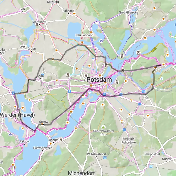 Karten-Miniaturansicht der Radinspiration "Rundfahrt von Wannsee über Geltow" in Berlin, Germany. Erstellt vom Tarmacs.app-Routenplaner für Radtouren