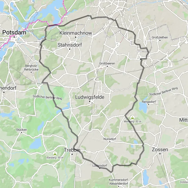 Map miniature of "Historical Road Tour" cycling inspiration in Berlin, Germany. Generated by Tarmacs.app cycling route planner