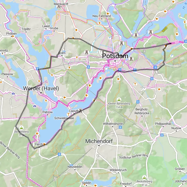 Map miniature of "Wannsee to Ferch Road Route" cycling inspiration in Berlin, Germany. Generated by Tarmacs.app cycling route planner