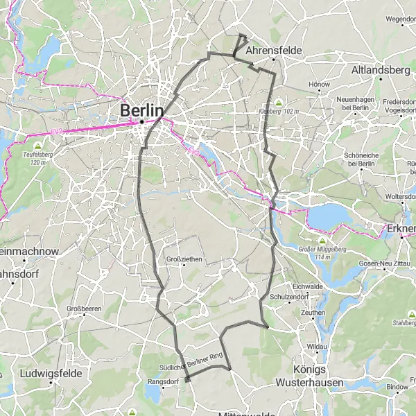 Map miniature of "Wartenberg - Kreuzberg Loop" cycling inspiration in Berlin, Germany. Generated by Tarmacs.app cycling route planner
