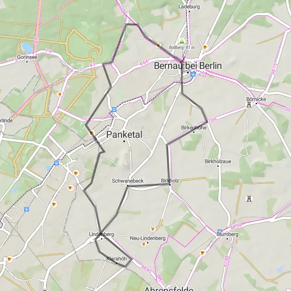Map miniature of "Wartenberg - Bernau bei Berlin Loop" cycling inspiration in Berlin, Germany. Generated by Tarmacs.app cycling route planner