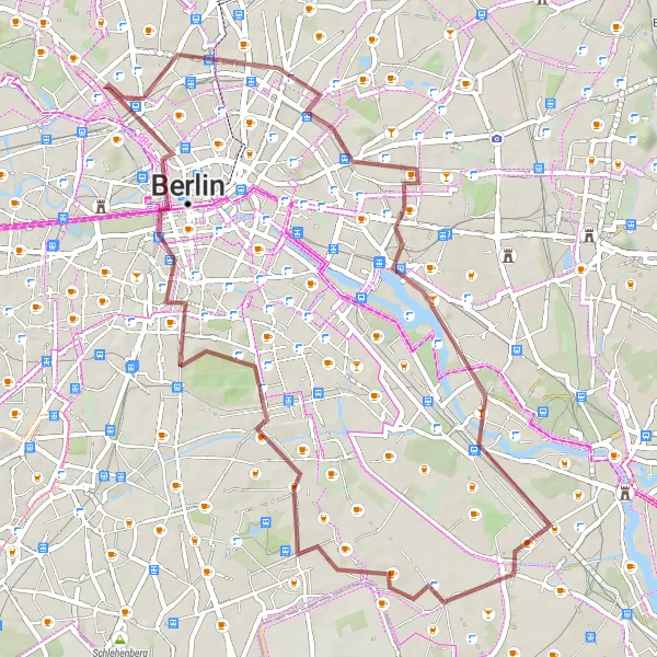 Map miniature of "Berlin Gravel Tour" cycling inspiration in Berlin, Germany. Generated by Tarmacs.app cycling route planner