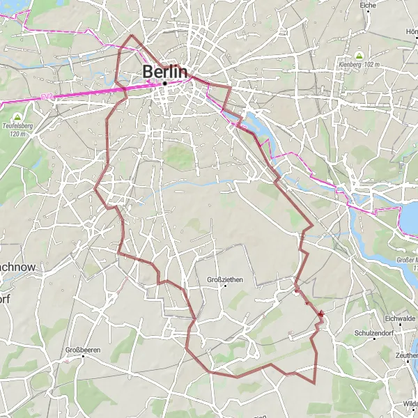 Map miniature of "Berlin Greenways Gravel Route" cycling inspiration in Berlin, Germany. Generated by Tarmacs.app cycling route planner