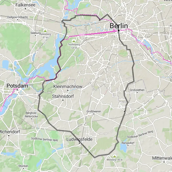 Karten-Miniaturansicht der Radinspiration "Von Berlin ins Grüne: Eine ausgedehnte Road-Tour" in Berlin, Germany. Erstellt vom Tarmacs.app-Routenplaner für Radtouren