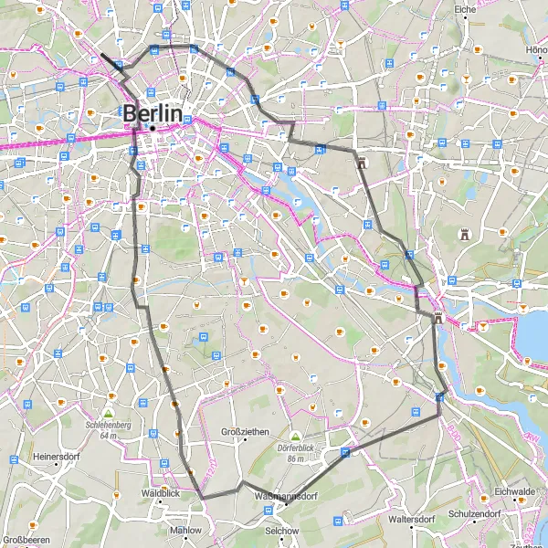 Map miniature of "Berlin City and Nature Loop" cycling inspiration in Berlin, Germany. Generated by Tarmacs.app cycling route planner