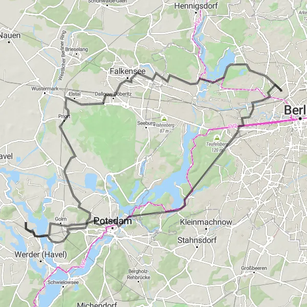 Map miniature of "Potsdam Excursion" cycling inspiration in Berlin, Germany. Generated by Tarmacs.app cycling route planner