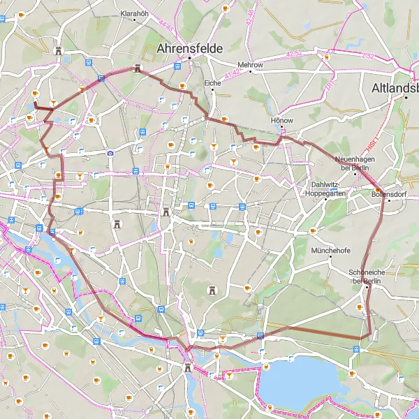 Map miniature of "Off the Beaten Gravel Path" cycling inspiration in Berlin, Germany. Generated by Tarmacs.app cycling route planner