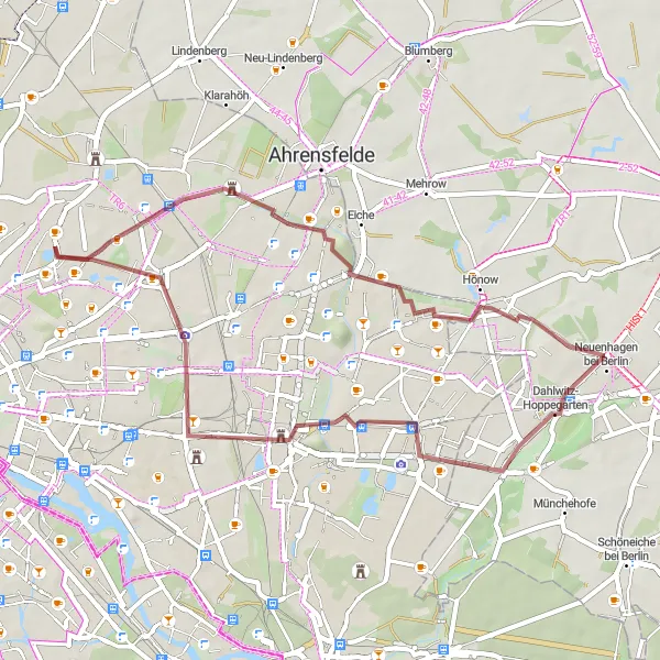 Karten-Miniaturansicht der Radinspiration "Tour durch Hoppegarten" in Berlin, Germany. Erstellt vom Tarmacs.app-Routenplaner für Radtouren