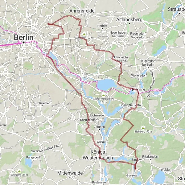 Karten-Miniaturansicht der Radinspiration "Entdecken Sie die Dörfer und Gärten im Osten Berlins" in Berlin, Germany. Erstellt vom Tarmacs.app-Routenplaner für Radtouren