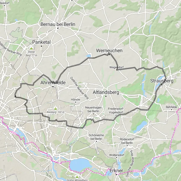 Map miniature of "Weißensee to Petershagen Grand Tour" cycling inspiration in Berlin, Germany. Generated by Tarmacs.app cycling route planner