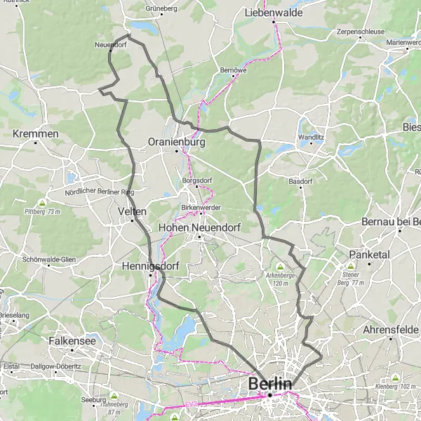 Map miniature of "Weißensee to Germendorf Loop" cycling inspiration in Berlin, Germany. Generated by Tarmacs.app cycling route planner