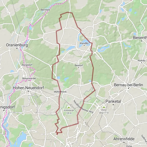 Map miniature of "Gravel Escape" cycling inspiration in Berlin, Germany. Generated by Tarmacs.app cycling route planner