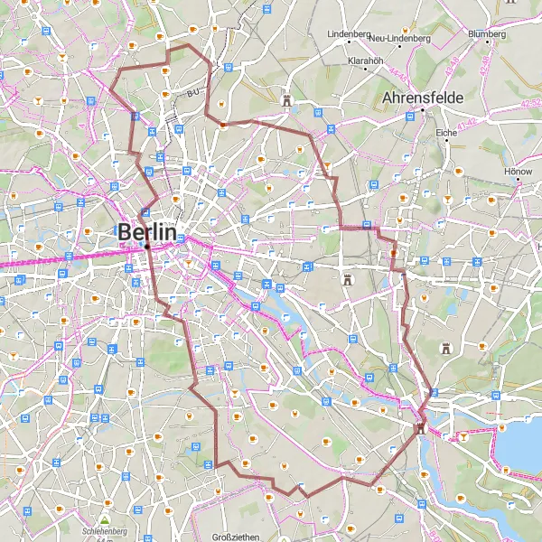 Map miniature of "Berlin Gravel Tour" cycling inspiration in Berlin, Germany. Generated by Tarmacs.app cycling route planner