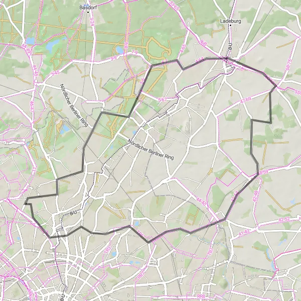 Map miniature of "Wilhelmsruh Dählingsberg Round-trip" cycling inspiration in Berlin, Germany. Generated by Tarmacs.app cycling route planner