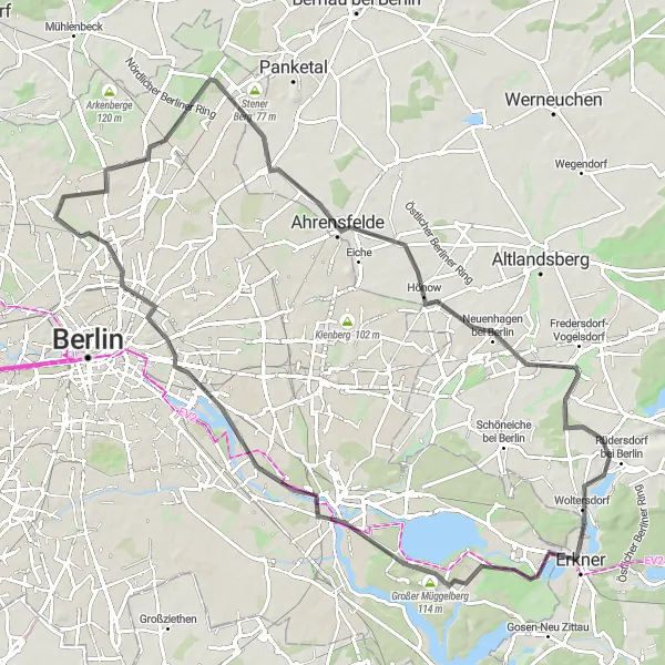 Map miniature of "Müggelturm Circuit" cycling inspiration in Berlin, Germany. Generated by Tarmacs.app cycling route planner