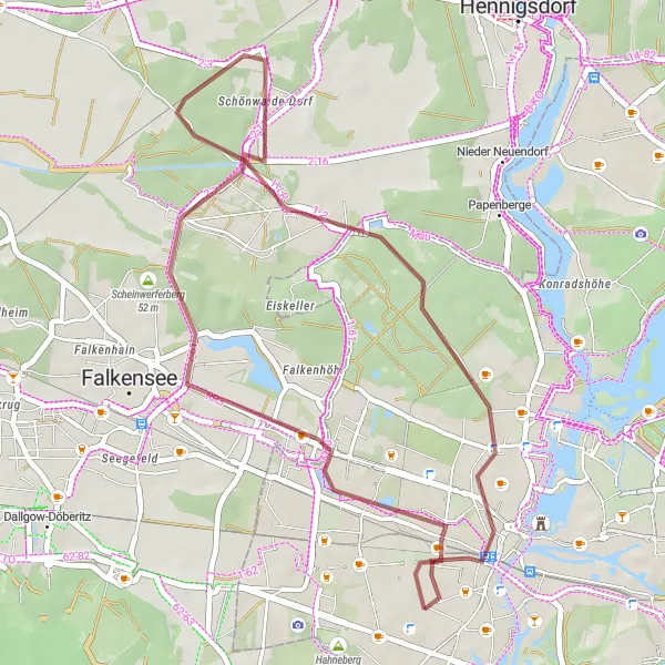 Map miniature of "Falkenhagen Scenic Gravel Loop" cycling inspiration in Berlin, Germany. Generated by Tarmacs.app cycling route planner