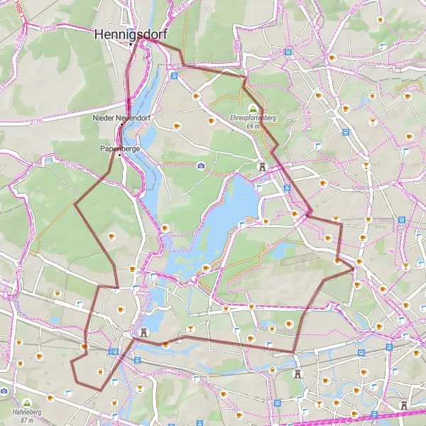 Map miniature of "Gravel Escape" cycling inspiration in Berlin, Germany. Generated by Tarmacs.app cycling route planner